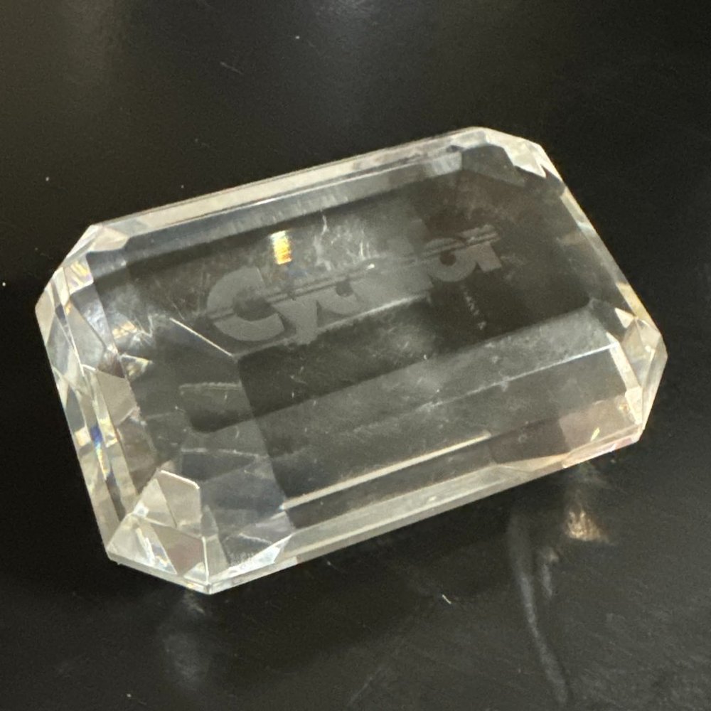 1980s Tiffany & Co Emerald Cut Crystal Paperweight Advertising Cycolor